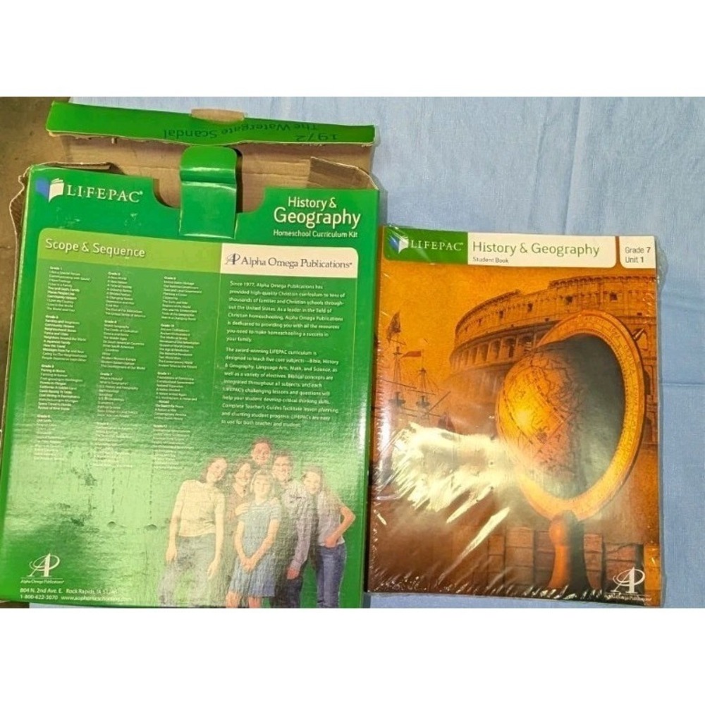 LIFEPAC 7th Grade History & Geography Set New In Plastic. Box Damaged.